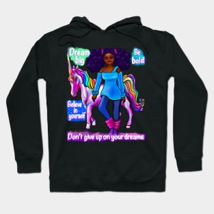 Inspirational motivational affirmation black girl African American woman and unicorn Hoodie
